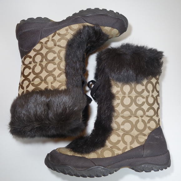 Coach Jennie Monogram Tan & Brown Lace-Up Faux Rabbit Fur Boots, Size 8.5 B - Picture 9 of 16